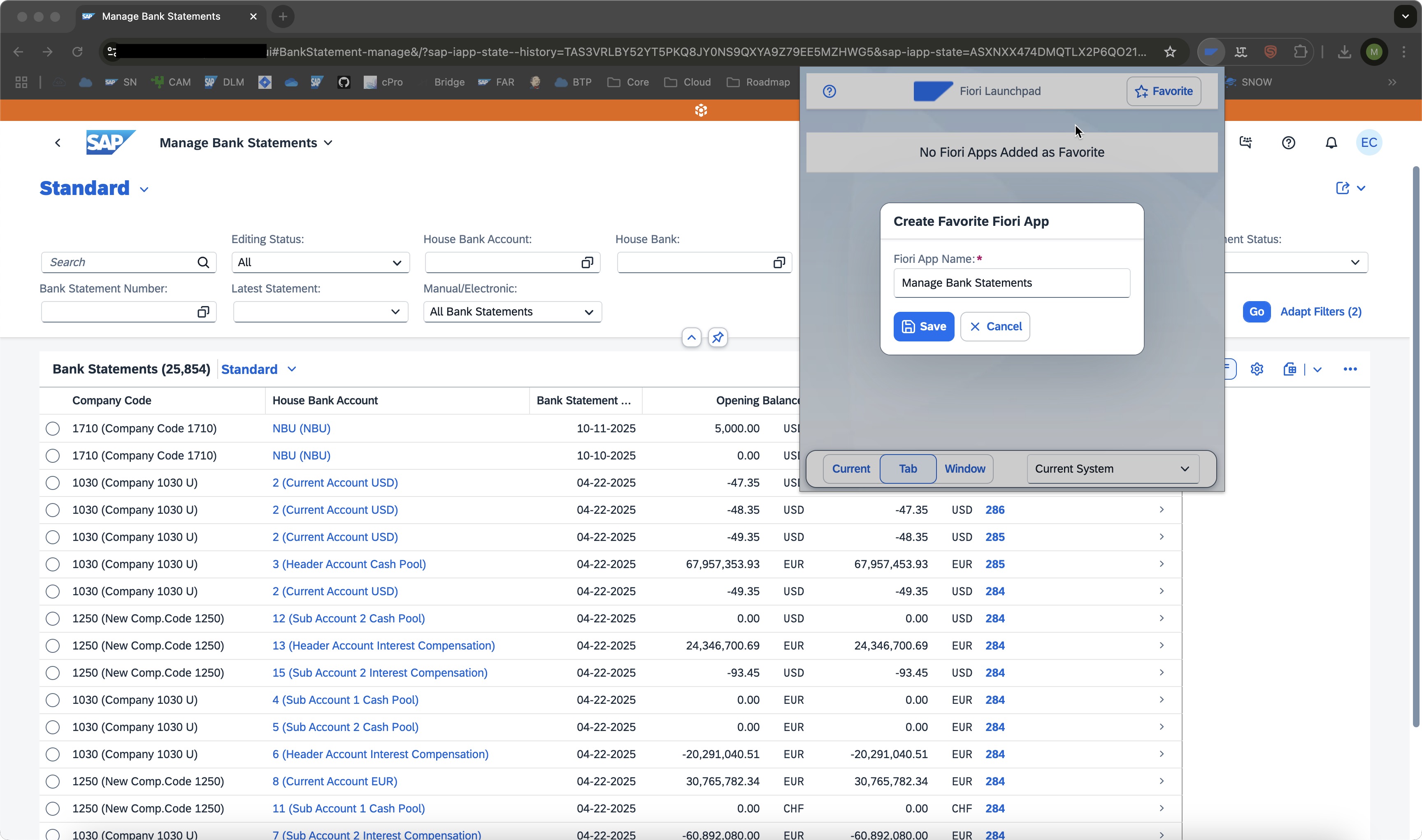Popup - Fiori App Favorites